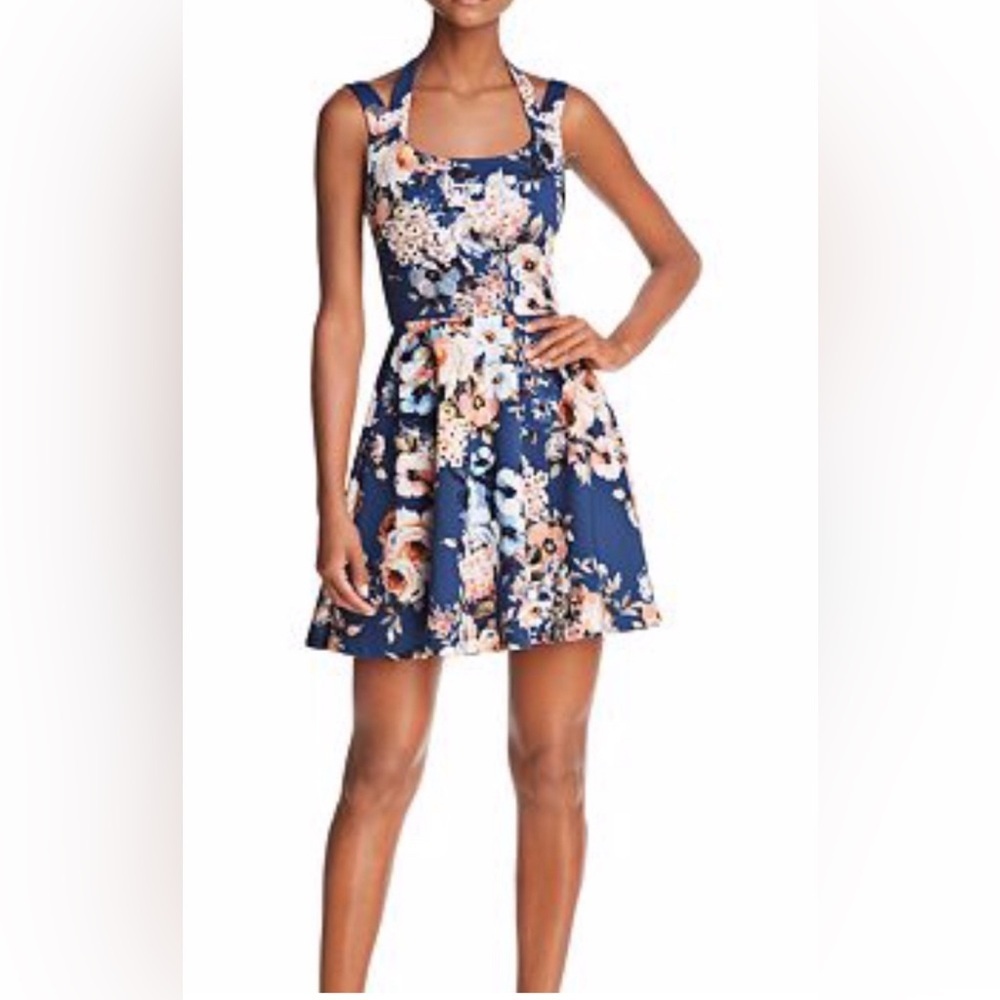 Floral Fit-and-Flare Blue Mini Short Dress - Medium - Picture 2 of 8